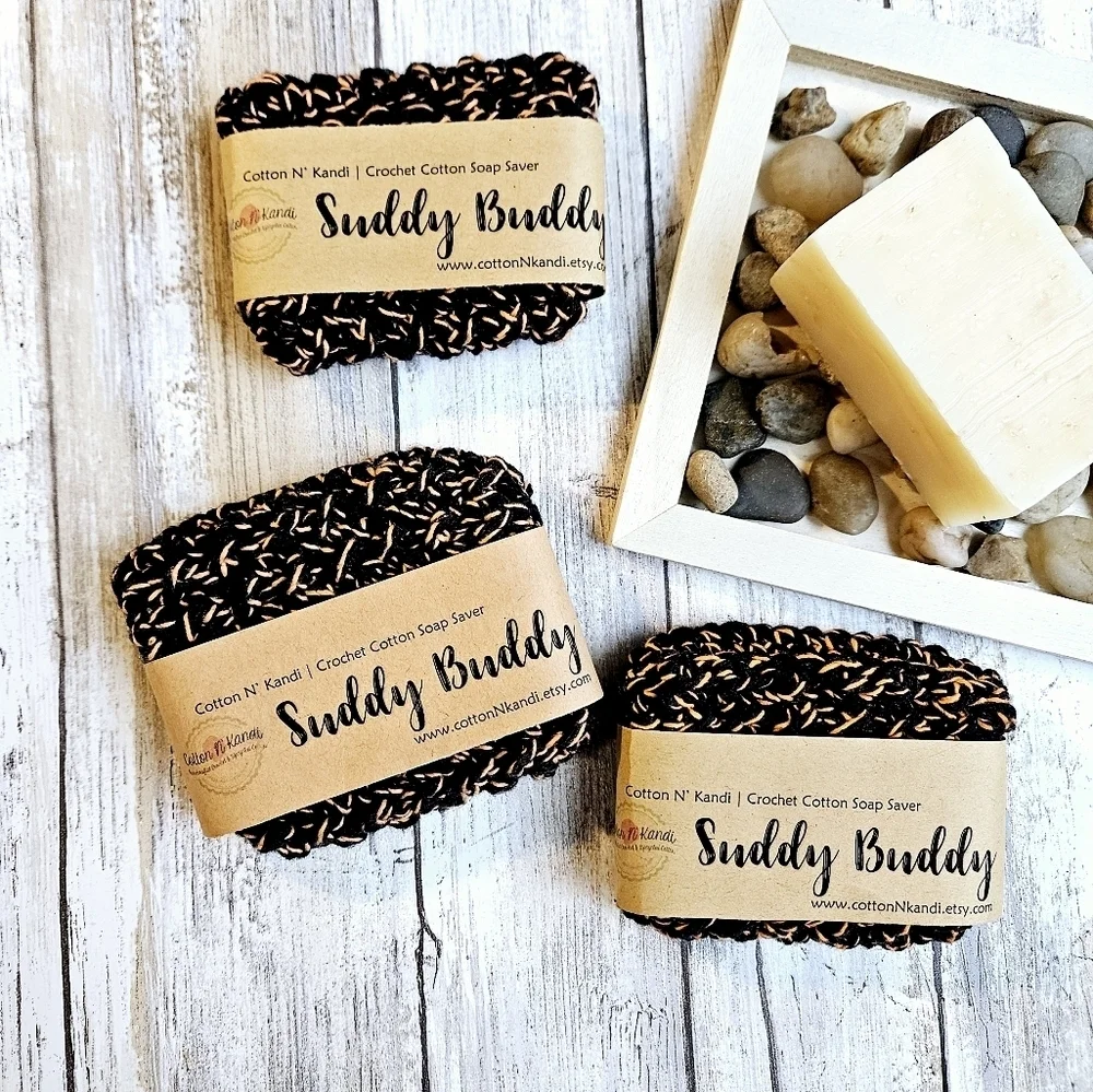 3 Suddy Buddy Soap Savers- Cotton N' Kandi, Handmade Crochet